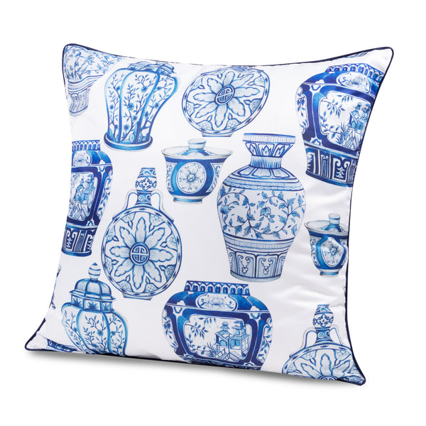 Janfive Studio - Blue Pottery - White Cushion